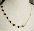 Tiger eye beads Necklace with yellow gold stainless steel chain 17.5" in length