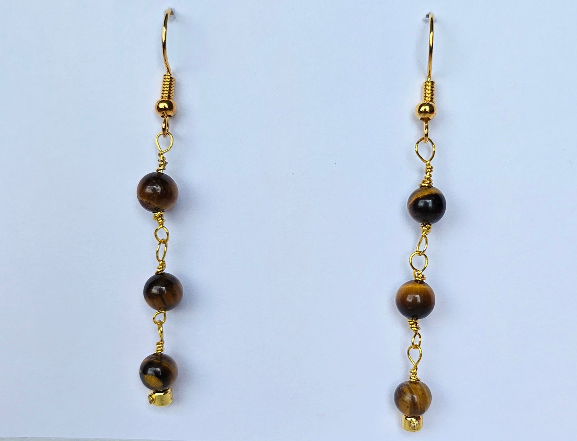 Tiger eye beads earrings with yellow gold plated stainless steel